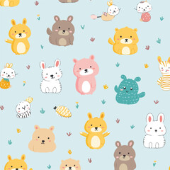 Abstract doodles: Baby animals pattern. Fabric pattern.