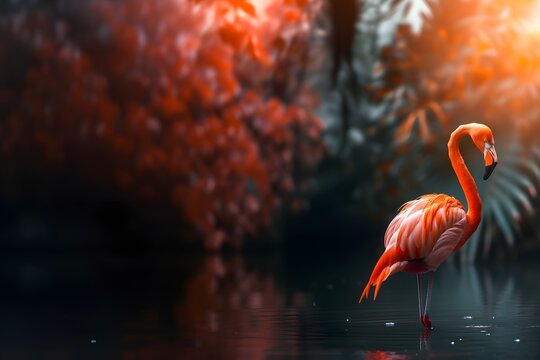 pink flamingo, photo wallpaper, peach color background, trendy color, screen saver. © shustrilka