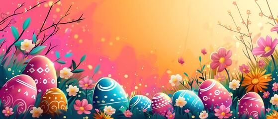 Obraz na płótnie Canvas Easter Bloom & Egg Illustration with Text Space