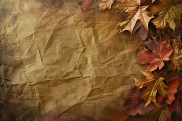 Naklejka na ściany i meble Autumn background with textured paper and room for text.