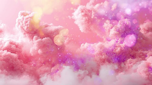  abstract beautiful rainbow coloured fluffy clouds on pink background