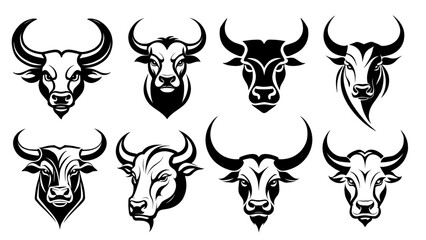 Obraz premium set of bull face silhouette, tattoo design