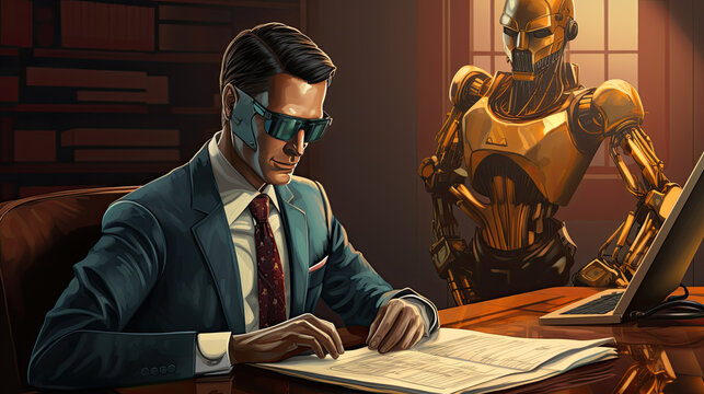 illustration of a business man with a robot