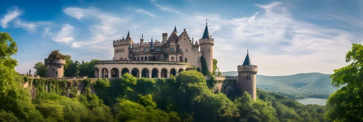 Papier Peint photo autocollant Vieil immeuble Iconic Display of Majestic Medieval European Castle Surrounded by Nature's Beauty