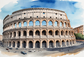 Fototapeta premium Watercolor painting of Colosseum in Rome, Italy