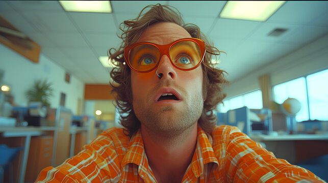Young man in the office - frustrated - confused - idiosyncratic charm 