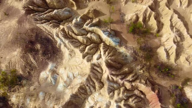 Footage Aerial view of Pink Cliffs Geological Reserve mining activity in the late 19th century the dramatic, colourful cliffs, Heathcote, Victoria, Australia.