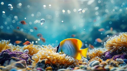 Obraz na płótnie Canvas Sea bottom ecosystem with corals and fish wallpaper background