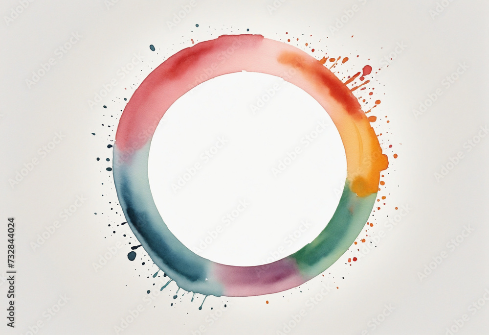 Poster circle frame painted with watercolors with empty copy-space inside, isolated on transparent white ba