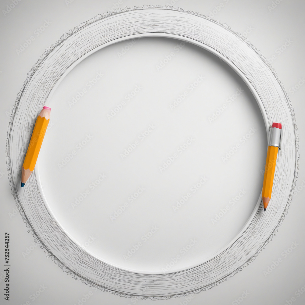 Poster pencil sketch round frame with empty copy-space inside, isolated on transparent white background