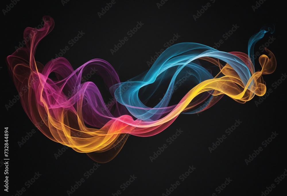 Poster abstract colorful smoke waves on black background with copy space for your text