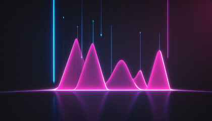 Abstract minimal background, glowing lines going up, arrow, cyber, chart, pink blue neon lights, ultraviolet spectrum, laser show, with copy space