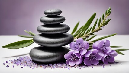 spa still life with candles and flower, spa concept , purple theme 
