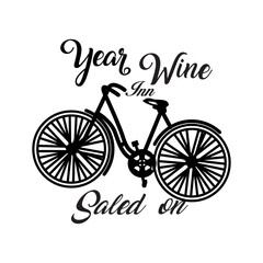 vector image of bicycle written year wine in sale on, print styleVector for silkscreen, dtg, dtf, t-shirts, signs, banners, Subimation Jobs or for any application