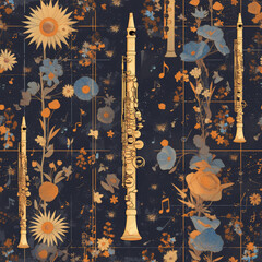Clarinet Pale instrument abstract patterns classical music, Seamless tile pattern AI