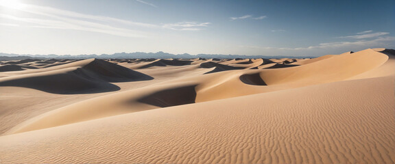 "Vast sandy dunes under a scorching desert sky - AI-generated art reflecting the beauty of nature's landscapes"