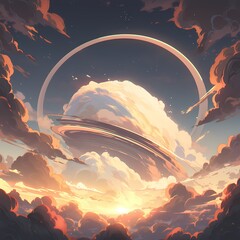 Majestic Alien Planet Sunset with Ethereal Sky and Cloud Formation