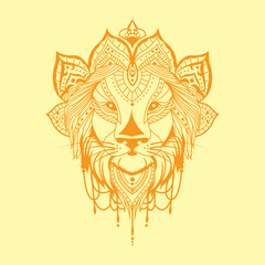 abstract lion vector image reminding Indian tattoo, exquisite, embroidery style. Vector for silkscreen, dtg, dtf, t-shirts, signs, banners, Subimation Jobs or for any application