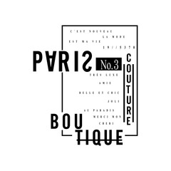 vector image written PARIS Nº 3, boutique, couture, reminiscent of elegance, perfume, print style. Vector for silkscreen, dtg, dtf, t-shirts, signs, banners, Subimation Jobs or for any application
