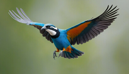 Fototapeta premium Vibrant Avian Abstract in Flight: A colorful artistic representation of a high-coloured bird in flight, with bold and bright colours standing out against an abstract background 