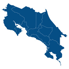 Costa Rica map. Map of Costa Rica in administrative provinces in blue color