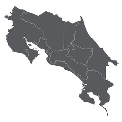 Costa Rica map. Map of Costa Rica in administrative provinces in grey color