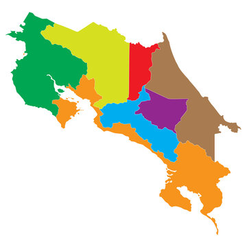 Costa Rica map. Map of Costa Rica in administrative provinces in multicolor