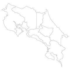 Costa Rica map. Map of Costa Rica in administrative provinces in white color