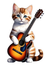 cat playing guitar isolated on transparent background 