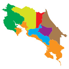 Costa Rica map. Map of Costa Rica in administrative provinces in multicolor