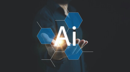 Ai technology, businessman show virtual graphic Global Internet connect Chat with AI,Artificial...