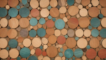 Wooden Round Abstract Background with Varied Hues, Showcasing a Creative Fusion of Colors and Innovative Design Inspired by Nature and Textures 