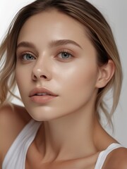 Obraz premium Cosmetology, beauty and spa, Portrait beautiful young woman with clean fresh skin. Model with healthy skin, close up portrait.