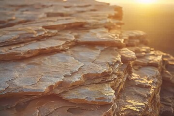 Sandstone's warm glow: Sunset lighting on weathered textures and layers