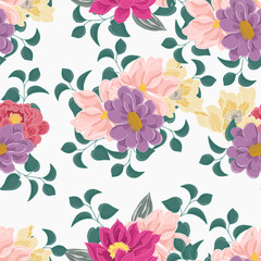 Fototapeta na wymiar Rose and Lotus Flower Seamless Pattern