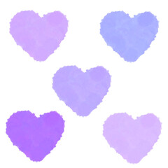 クレヨンで描いた紫のハートのイラストセット
