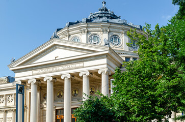 Detail view of the Romanian Athenaeum in Bucharest, Romania