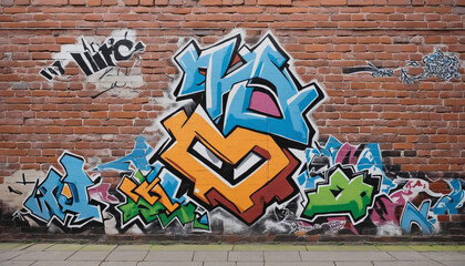 Urban Art Wallpaper: Background Featuring a Brick Wall Adorned with Colorful Graffiti, Embracing...