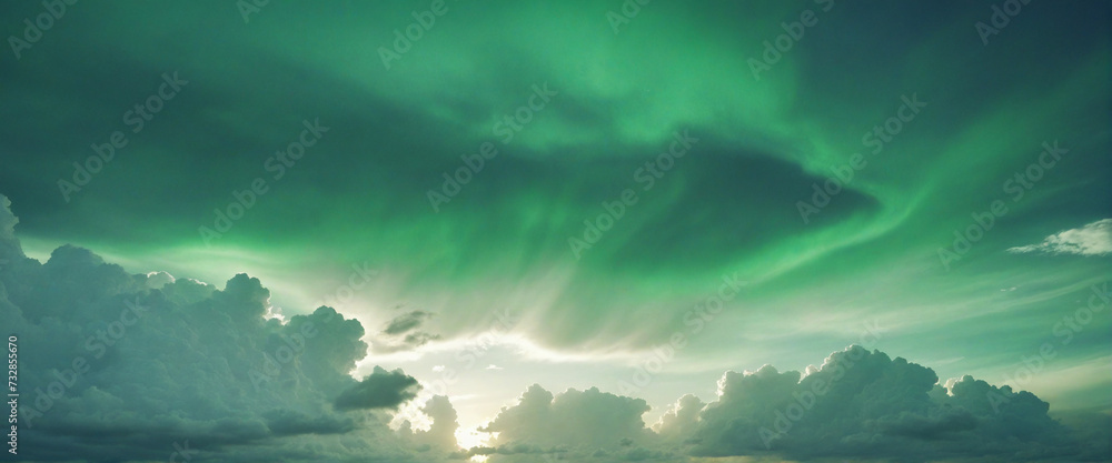 Poster abstract green clouds in the sky created through generative design