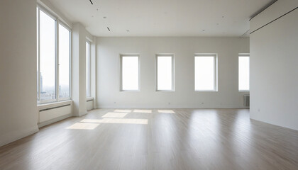 Fototapeta premium Spacious white room with lovely windows