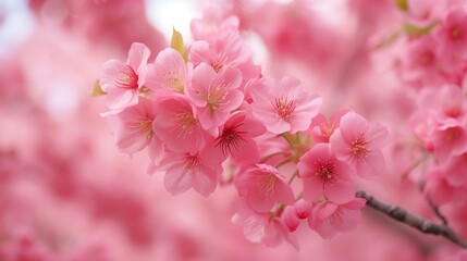 Close-up of cherry blossoms against a backdrop of a vibrant pink canopy, celebrating spring.