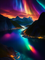 Fantasy Landscape Wallpaper and Background with Mountains and Aurora. Artistic Pattern Design for Cell Phone, Smartphone, Computer, Tablet and Wall Art for Home Decor, Northern light, Cellphone