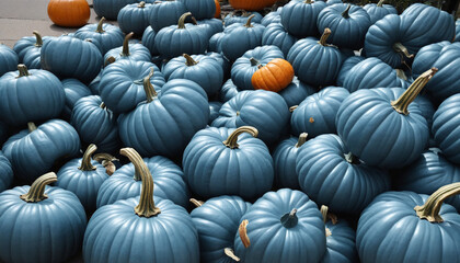 Blue pumpkins for Halloween decorate the street