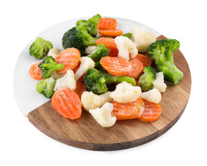 Mix of different frozen vegetables isolated on white