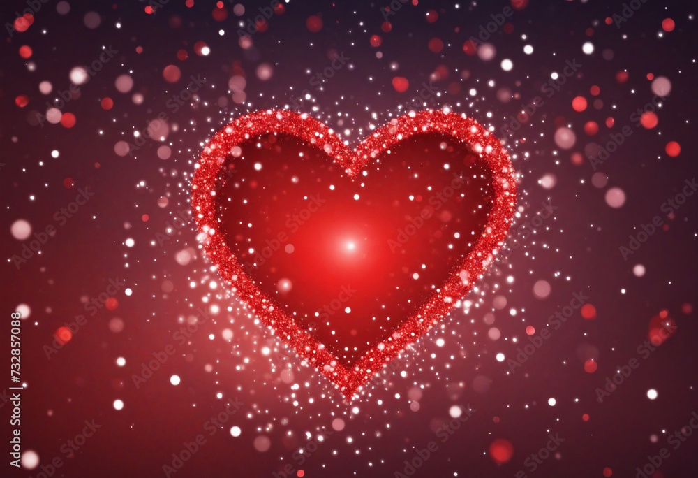Poster valentine's day red heart background with sparkling bokeh and room for text