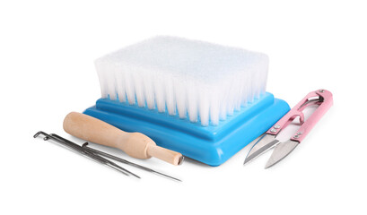 Set of needle felting tools isolated on white
