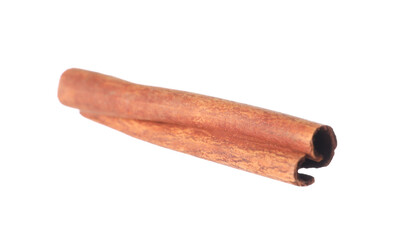 One aromatic cinnamon stick isolated on white