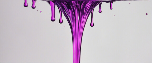 Purple liquid dripping on white background.
