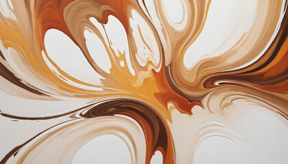 Expressive Brush Strokes with Coffee, White, Dark Yellow, and Reddish-Brown Transitions on a White...