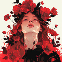 woman with red roses